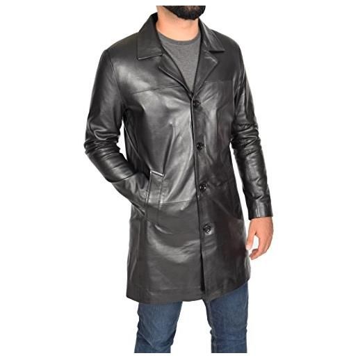 House Of Leather uomo vera pelle di agnello crombie 3/4 lunghezza blazer pulsante scatola cappotto jimmy nero (x-large)