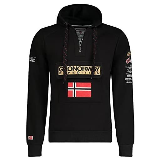 GEO NORWAY gymclass men- felpa con cappuccio kangaroo pocket da uomo - felpa con logo in cotone da uomo (nero a, l)