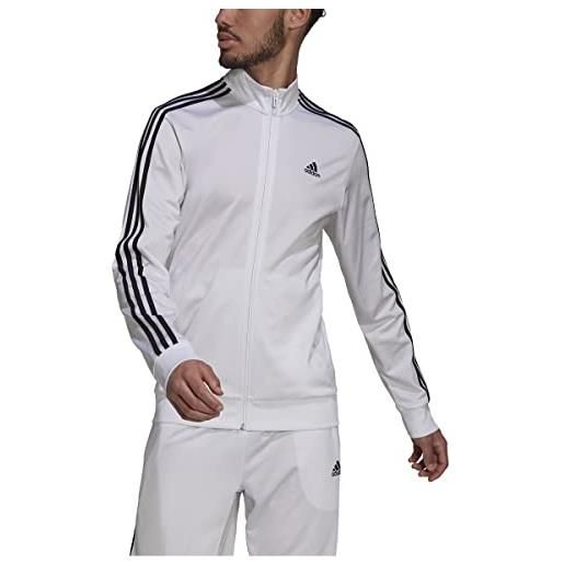 adidas men's standard essentials warm-up 3-stripes track top, dark grey heather/black, medium