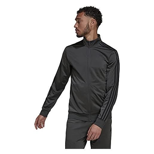 adidas men's standard essentials warm-up 3-stripes track top, dark grey heather/black, medium