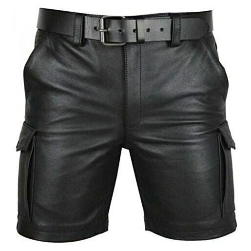 Keepmore pantaloni in pelle da uomo tasche laterali alla moda pantaloncini cargo pantaloncini in ecopelle