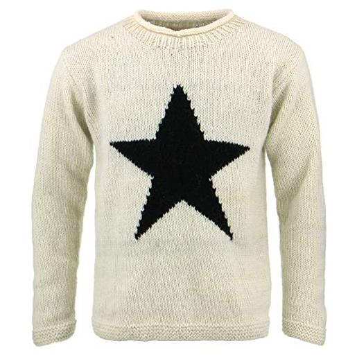 LOUDelephant maglione a stella in maglia di lana spessa, crema e nero. , l