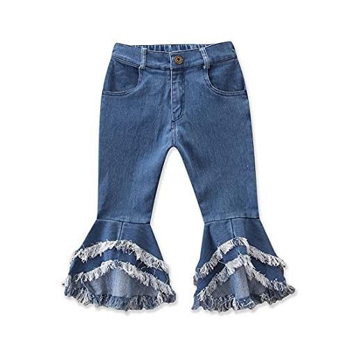 Alunsito pantaloni a zampa da neonata jeans da completo pantaloni da bambino con volant in denim leggings pantaloni da neonato vestiti a zampa d'elefante blu2 90 1-2 anni