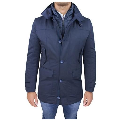 Mat Sartoriale giaccone giubbotto uomo sartoriale blu slim fit invernale giacca soprabito elegante con gilet interno (m)