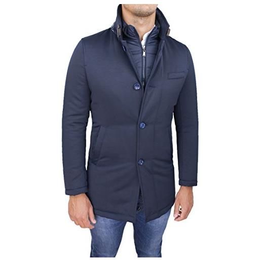 Mat Sartoriale giubbotto giaccone uomo sartoriale blu invernale slim fit giacca soprabito elegante con gilet interno (l)