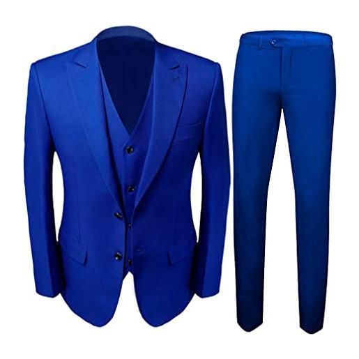 Botong 3 pc tacca risvolto abito uomo singolo petto vestibilità regolare sposo smoking giacca pantaloni gilet vestito di affari abito da sposa, blu reale, 54