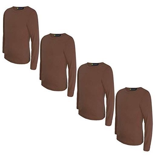 LOTMART bambini manica lunga semplice basic maglia set (confezione da 4) - marrone, 11-12 anni