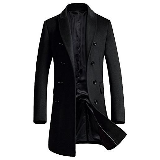 FTCayanz uomo cappotto lungo doppiopetto trench giacca sottile parka invernale cappotti di lana grigio m