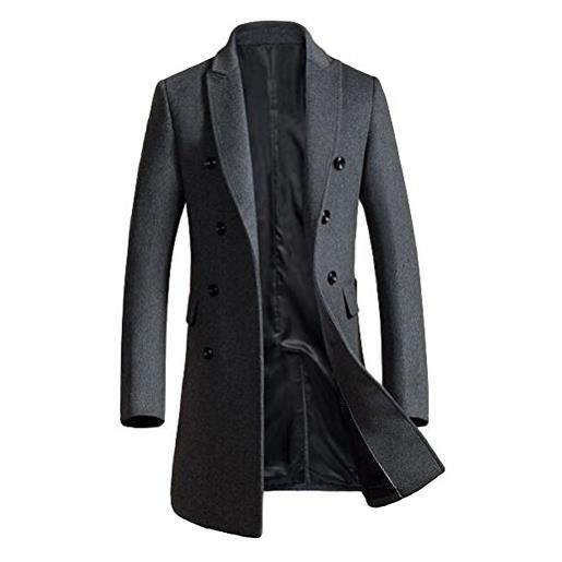 FTCayanz uomo cappotto lungo doppiopetto trench giacca sottile parka invernale cappotti di lana nero m
