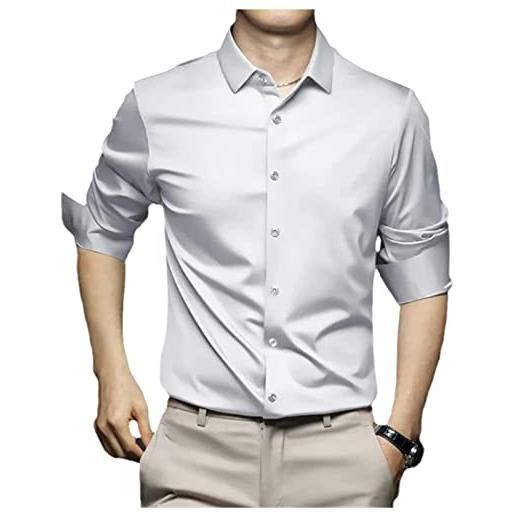 LTHTX camicia classica da uomo resistente alle pieghe, camicia da uomo a maniche lunghe con bottoni sul davanti, camicia da lavoro in cotone di facile manutenzione (bianco, 40/l)