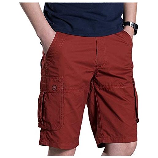 DAIHAN uomo pantaloni corti bermuda cargo pantaloncini casual pantaloncino sportivi bermuda da lavoro pantaloncini estivi con tasche multifunzione, vino rosso, 34w