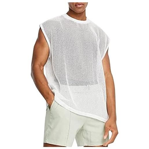 Xmiral canotta uomo sportivo tank top t shirt camicia in maglia casual maglia serbatoio maglia pullover (3xl, bianco-2)