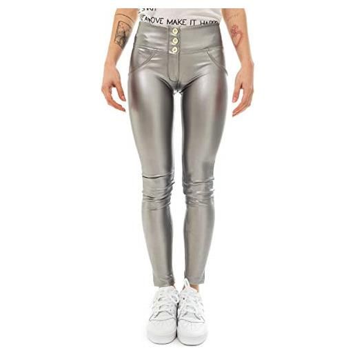 FREDDY - pantaloni donna wr. Up® skinny in similpelle metallizata opaca, grigio, extra large