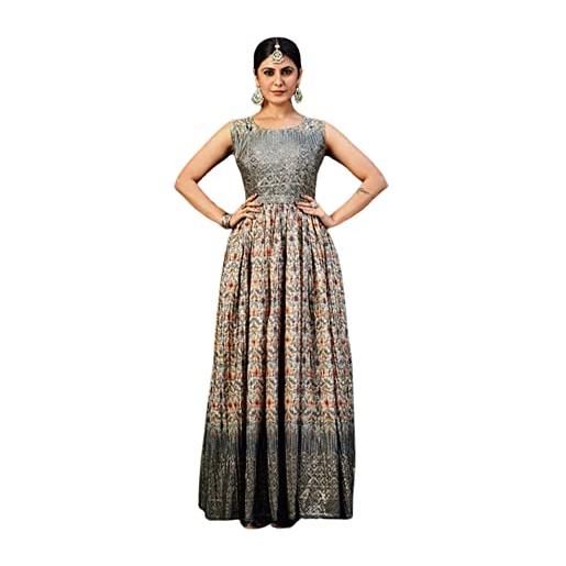 Shri Balaji Silk & Cotton Saree Emporium abito lungo anarkali da donna cucito da ragazza usura partito wear 8757, grigio 5. , medium