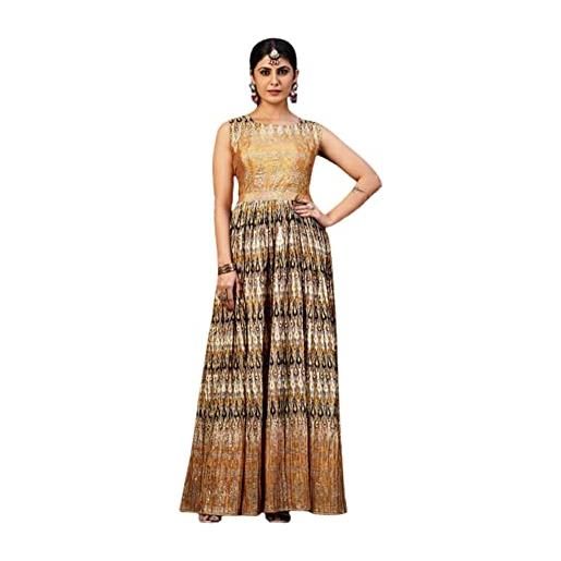 Shri Balaji Silk & Cotton Saree Emporium abito lungo anarkali da donna cucito da ragazza usura partito wear 8757, dorato, medium