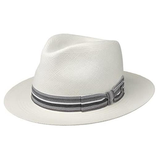 LIERYS cappello panama veliano fedora uomo - made in italy da sole paglia estivo con fodera primavera/estate - l (58-59 cm) bianco