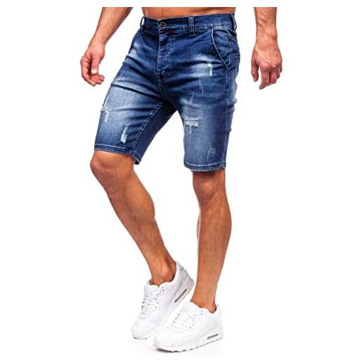 BOLF uomo pantaloni corti jeans denim strappati bermuda shorts estivi regular fit casual style 5819 blu scuro xl [7g7]