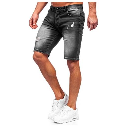 BOLF uomo pantaloni corti jeans denim strappati bermuda shorts cargo estivi regular fit casual style hy818a blu xxl [7g7]
