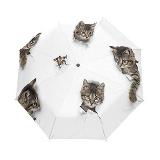 Mnsruu ombrello pieghevole automatico aperto chiuso gatti in fori ombrello da viaggio protezione uv antivento per donne e uomini, motivo 1 (multicolore) - c11454172p127c141s212