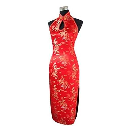 DERFX retro backless sexy tradizionale abito cinese lungo halter cheongsam qipao novità costume dripping (color: black, size: xl)