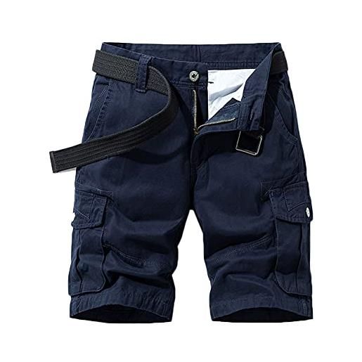 DAIHAN pantaloncini uomo bermuda chino shorts pantaloni corti con tasconi laterali pantaloncini cargo bermuda shorts estive casual pantaloncino sportivi con cintura, blu, 36w