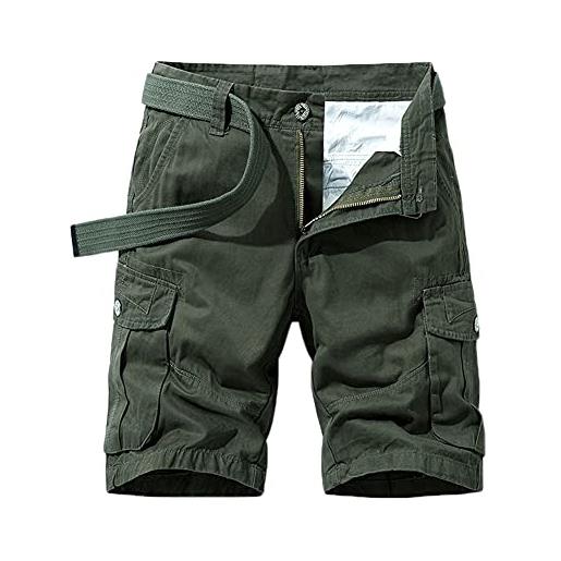 DAIHAN pantaloncini uomo bermuda chino shorts pantaloni corti con tasconi laterali pantaloncini cargo bermuda shorts estive casual pantaloncino sportivi con cintura, verde militare, 38w