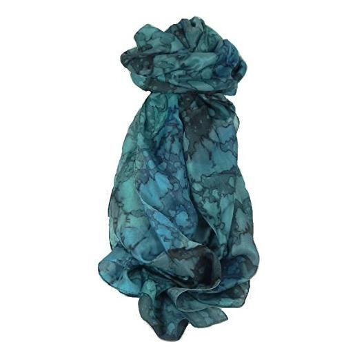 Pashmina & Silk sciarpa lunga classic seta di gelso dipinto a mano french blues