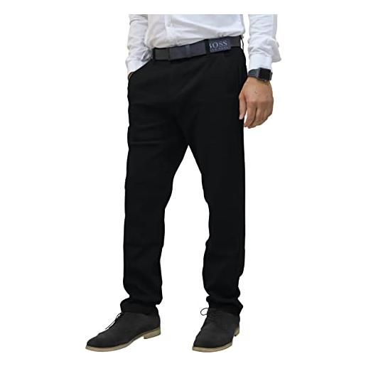 westAce pantaloni chino da uomo vestibilità regolare piatta sul davanti, casual, elasticizzati, rilassati, in cotone, per tutta la vita, nero , 34w/30l
