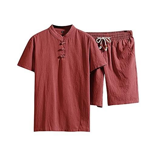 MILAX giacca da vino da uomo di grandi dimensioni casual in lino a maniche corte set di colore cotone taglia t-shirt da uomo solido abiti e set abito da uomo 30x30, rosso, xxxxxl