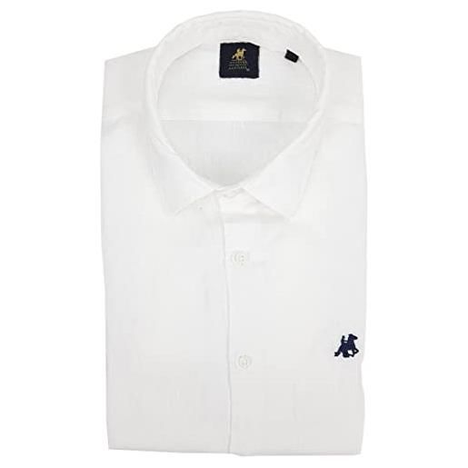 U.S. Grand Polo Equipment & Apparel camicia uomo in 100% puro lino manica lunga tinta unita bianca blu m l xl xxl 3x (l - bianca collo francese)