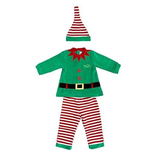 NADA HOME pigiama neonato natalizio elfo di babbo natale bimbo bimba con cappellino 3778