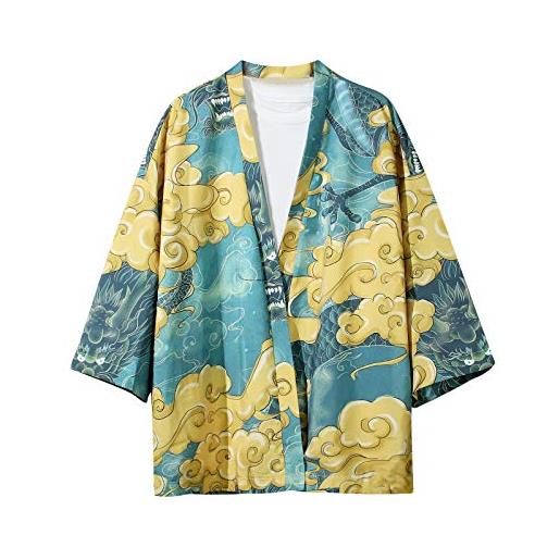 GURUNVANI camicia giapponese harajuku a maniche corte da uomo, 20f12blu, xxl