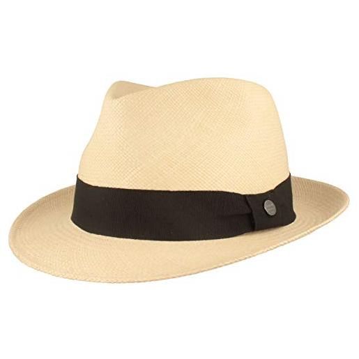 Hut Breiter breiter cappello di paglia panama originale intrecciato a mano in ecuador cappello estivo trilby protezione uv - 100% paglia - anti-rottura naturale (nastro nero) m