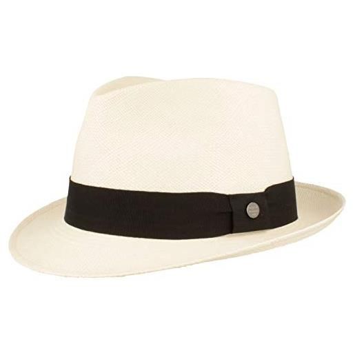 Hut Breiter breiter cappello di paglia panama originale intrecciato a mano in ecuador cappello estivo trilby protezione uv - 100% paglia - anti-rottura naturale (nastro nero) l