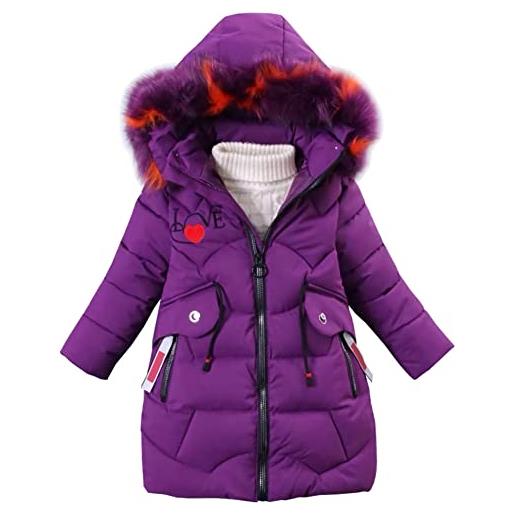 Yfpico - piumino per bambina, cappotto imbottito con cappuccio e pelliccia, giacca invernale da ragazza, giacca spessa calda, antivento, viola. , 4-5 anni