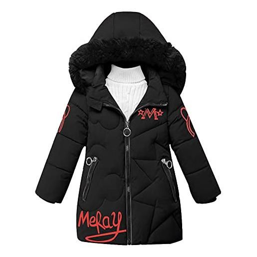 Yfpico - piumino per bambina, cappotto imbottito con cappuccio e pelliccia, giacca invernale da ragazza, giacca spessa calda, antivento, rosa, 12-14 anni