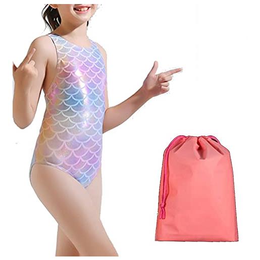 BRONG costume da bagno bambina un pezzo con stampa colorata neonate costumi da bagno intero professionale da sirena per 4 - 13 anni
