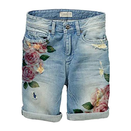 HanzhuoLG pantaloncini di jeans con stampa floreale letteraria retrò da donna pantaloncini di jeans larghi con fori strappati azzurro xl