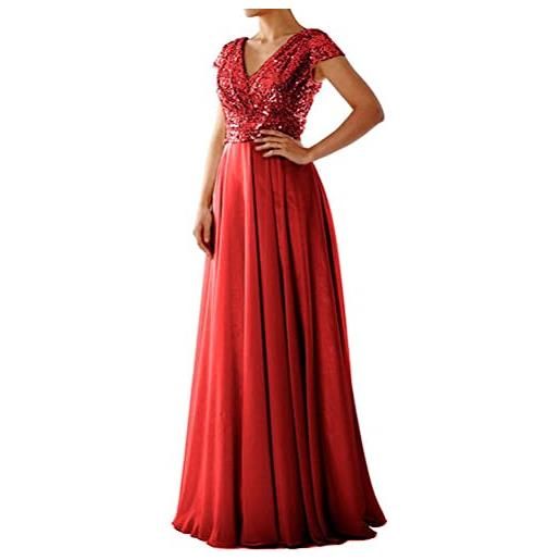 Onsoyours donna vestito lunghe senza schienale scollo a v vita alta senza maniche damigella formale maxi abito da sera matrimonio banchetto b rosa 50