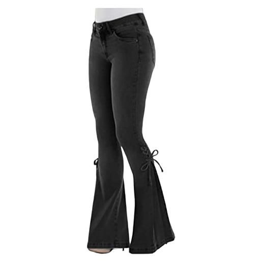 Angel ZYJ jeans donna baggy pantaloni larghi pantalone a gamba vintage jeans elasticizzati per donna pantaloni svasati a vita media (m, blu navy)