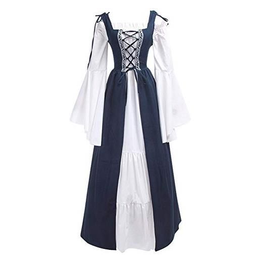 AnyuA vestito medievale donna, abito costume colletto quadrato cosplay medioevo gotico rinascimentale blu marino m