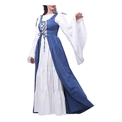 AnyuA vestito medievale donna, abito costume colletto quadrato cosplay medioevo gotico rinascimentale azzurro chiaro s