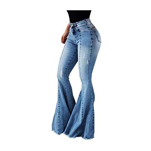 YUANDONGXING jeans svasati da donna jeans con spacco laterale jeans lavati retrò jeans elasticizzati a vita alta