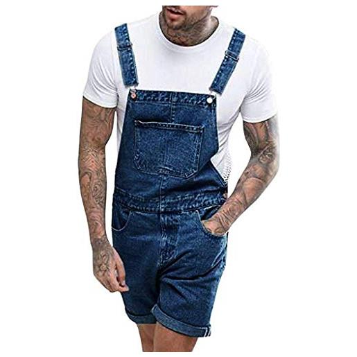 Bretelle Jeans Slim GUOCU Salopette Jeans Uomo Strappata Slim