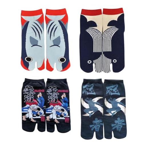 Fendawn Strive 4 paia di calzini da uomo in stile giapponese a due dita in cotone (motivo casuale)