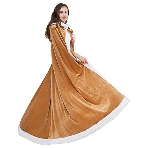 LuckyMjmy vestito da cerimonia nuziale invernale da donna mantello con cappuccio in velluto foderato con pelliccia, oro, s