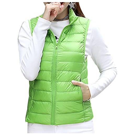 shownicer gilet da donna giacca colletto leggero giacche imbottite trapuntato zip up tasche senza maniche outwear a verde 3xl