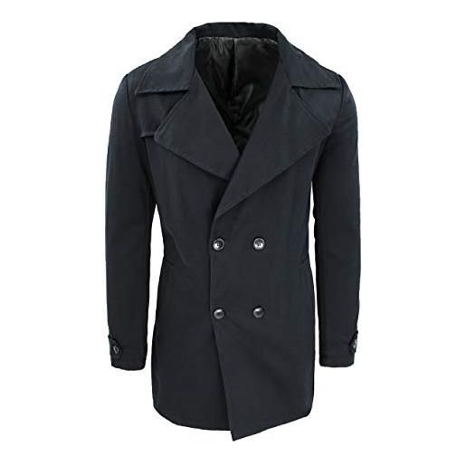 Evoga giubbotto trench uomo casual giacca lunga doppiopetto impermeabile (xxl, nero in cotone)