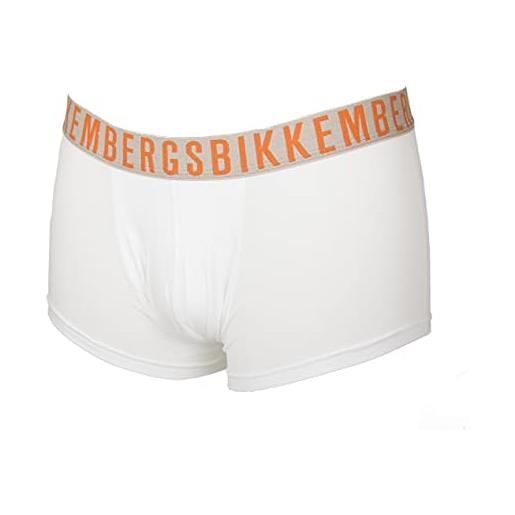 Bikkembergs boxer parigamba uomo elastico a vista underwear articolo vbkt05131 colors trunk, 110f white - orange/bianco - arancio, l