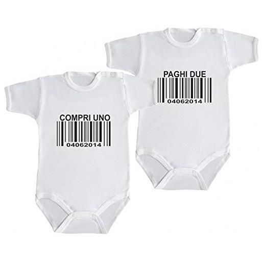 DANZA in VETRINA coppia body neonato gemelli bimbo bebé pigiama compri 1 paghi 2 (bianco, 3 mesi)